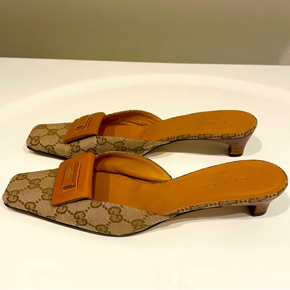 Vintage Gucci GG Monogram Slip-On Kitten Heel Mules - Picture 2 of 14